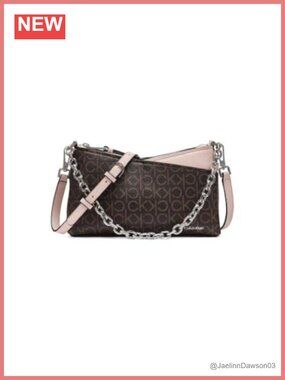Vegan Leather Top Zip Chain Crossbody Sling Handbag